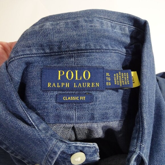 Polo Ralph Lauren Men Classic Blue Denim Button Down Shirt Size XL Long Sleeve - Picture 5 of 11